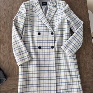 Theory Cream and Blue Plaid Blazer